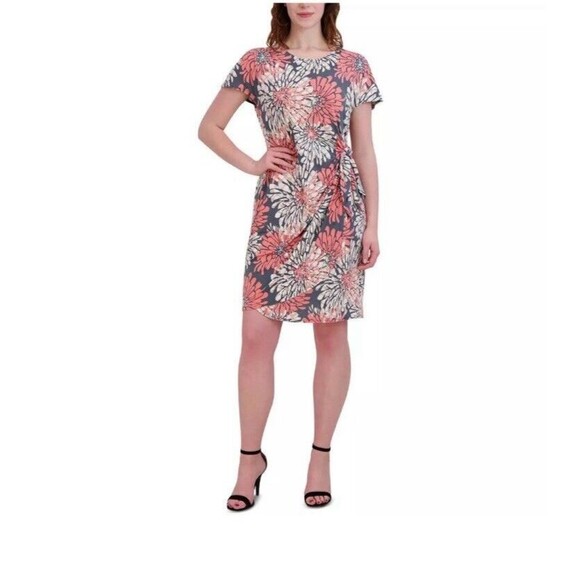 Signature by Robbie Bee Dress Women's Size M Black Floral Office Bow Tie Waist - Picture 14 of 14